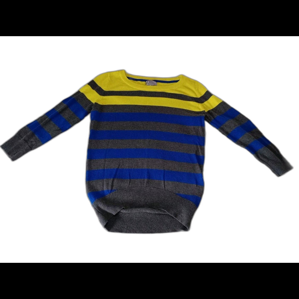 Vintage JCP Women’s Sz XS Cashmere Blend Striped Sweater Blue Yellow Gray